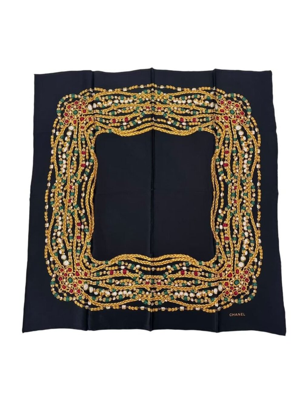 Chanel Large Format Scarf Silk Black